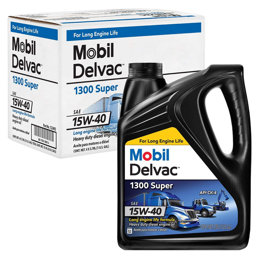 Mobil 1 122492 Delvac 1300 Super SAE 15W-40 Synthetic Blend Diesel Motor Oil, 1 Gallon x 4