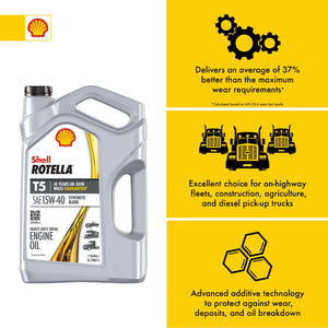 Shell Rotella T5 Synthetic Blend 15W-40 Diesel Engine Oil (1 Gallon, Case of 3)